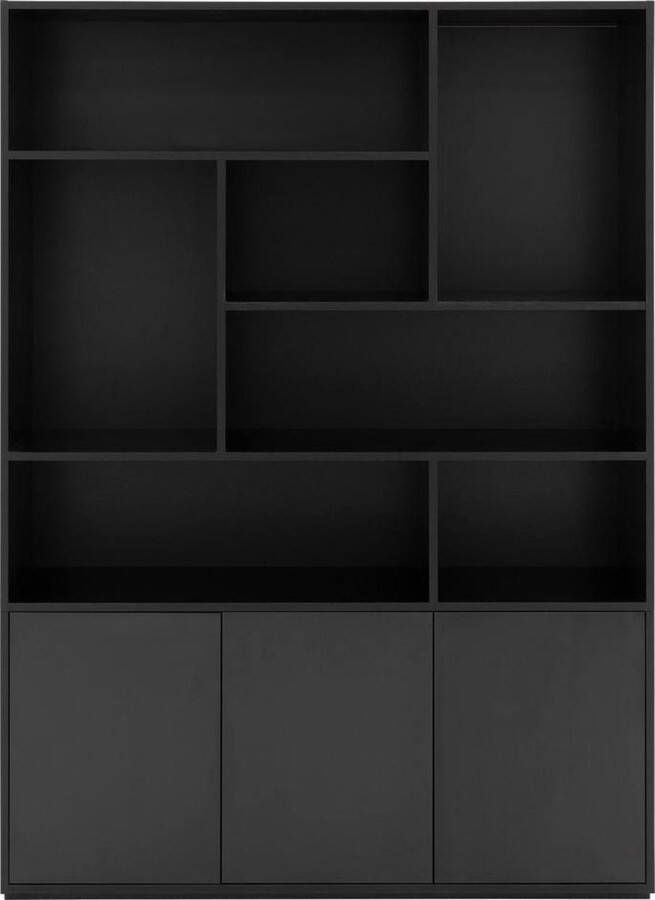 Goossens Basic Buffetkast Madrid 3 dichte deuren 7 open vakken zwart melamine 139 x 191 x 45 cm elegant chic - Foto 1