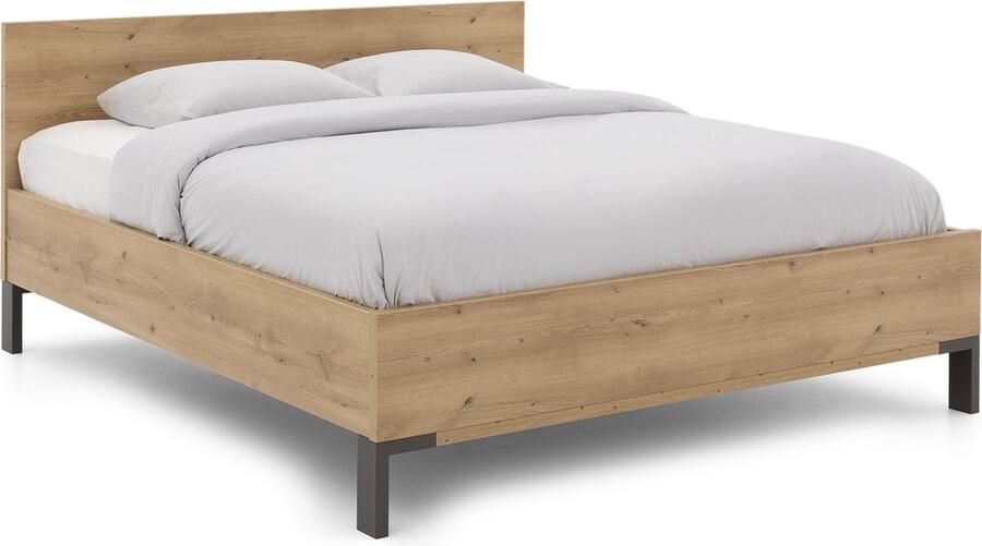 Goossens Bedframe Hertog 160 x 200 cm hoog hoofdbord 97 cm MDF Eiken bianco