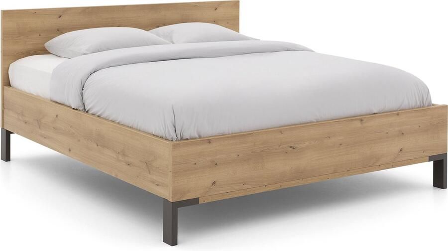Goossens Bedframe Hertog 180 x 200 cm hoog hoofdbord 97 cm MDF Eiken bianco