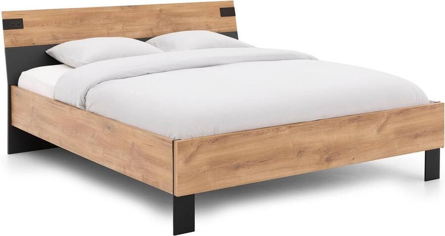 Goossens Basic Goossens Bedframe Industrial 140 x 200 cm MDF Eiken met zijdeglans graffiet - Foto 2