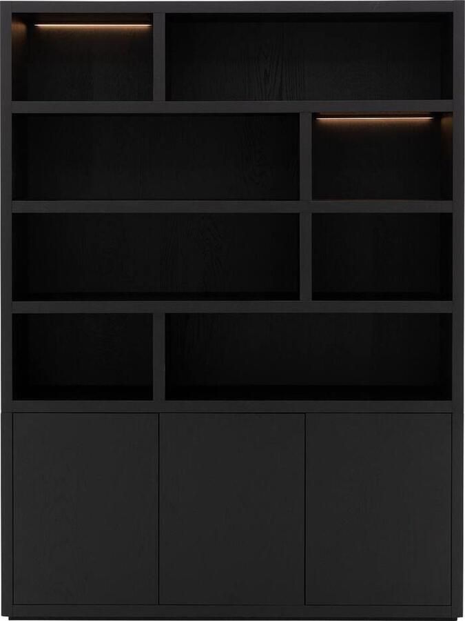 Goossens Buffetkast Barcelona 3 deuren 8 open vakken zwart eiken 158 x 212 x 45 cm stijlvol landelijk