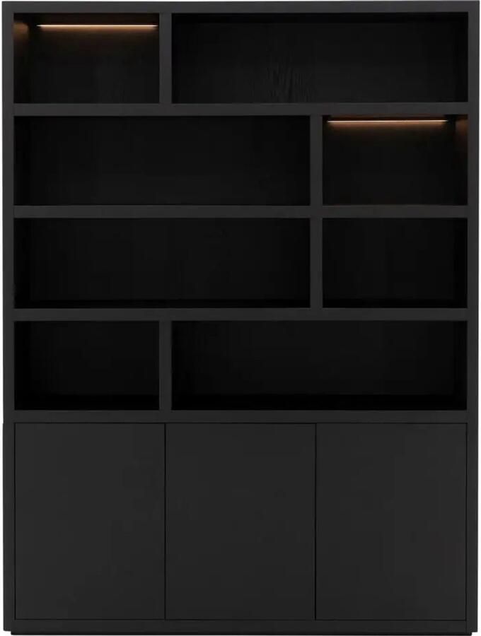 Goossens Buffetkast Barcelona 3 deuren 8 open vakken zwart eiken 158 x 212 x 45 cm stijlvol landelijk