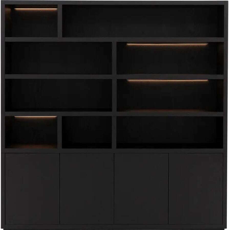 Goossens Buffetkast Barcelona 4 deuren 9 open vakken zwart eiken 208 x 212 x 45 cm stijlvol landelijk