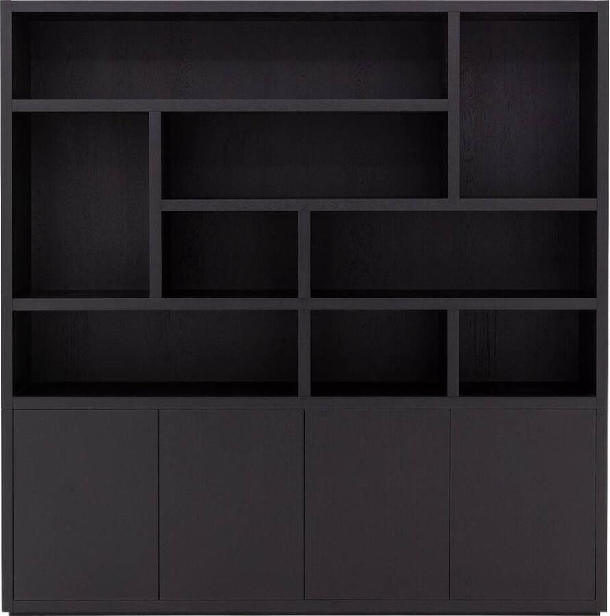 Goossens Buffetkast Barcelona 4 Deuren 9 Open Vakken (verticale Layout) Hout Zwart