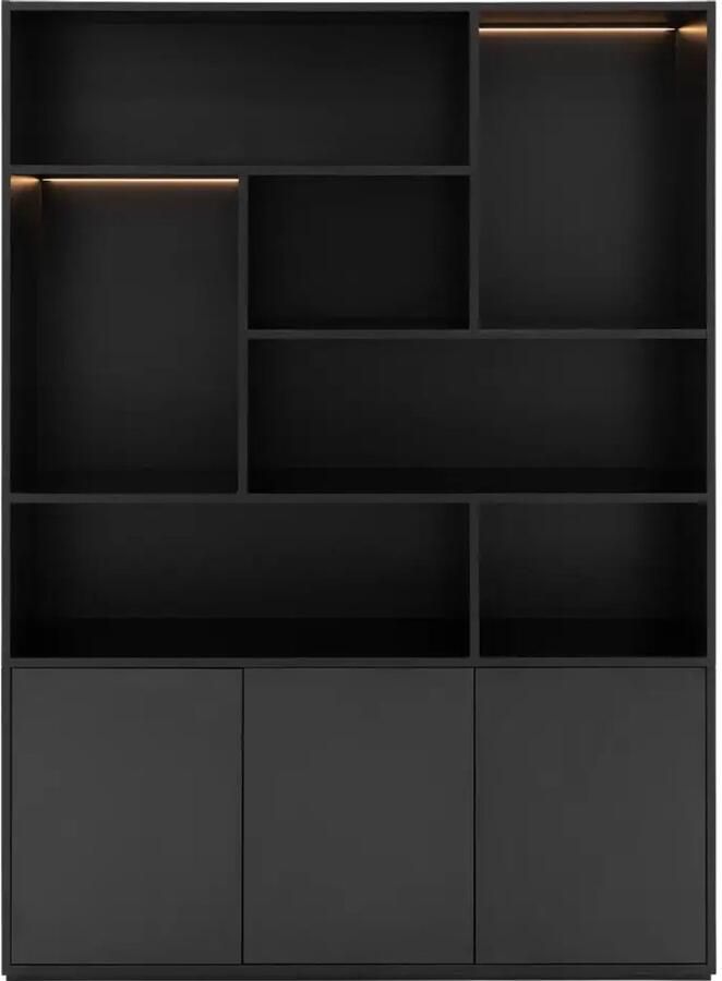 Goossens Basic Buffetkast Madrid 3 dichte deuren 7 open vakken zwart melamine 139 x 191 x 45 cm elegant chic - Foto 2