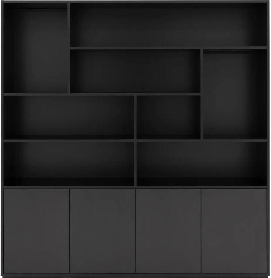 Goossens Basic Buffetkast Madrid 4 dichte deuren 8 open vakken zwart melamine 184 x 191 x 45 cm elegant chic - Foto 2