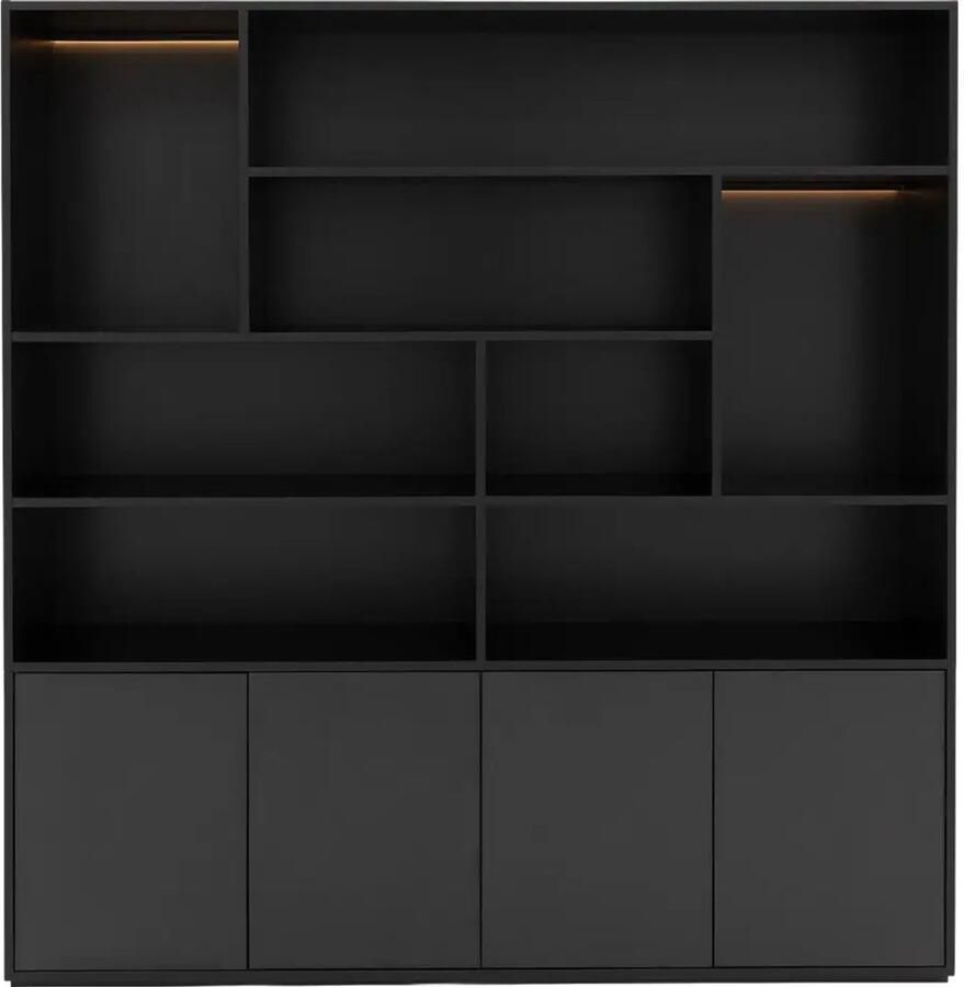 Goossens Basic Buffetkast Madrid 4 dichte deuren 8 open vakken zwart melamine 184 x 191 x 45 cm elegant chic - Foto 2