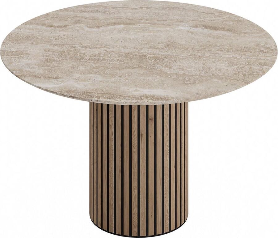 Goossens Dash Eettafel Travertine 130 x 76 x 130 cm Rond bruin
