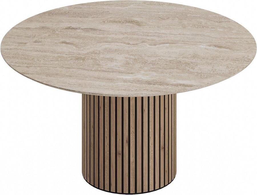 Goossens Dash Eettafel Travertine 150 x 76 x 150 cm Rond beige