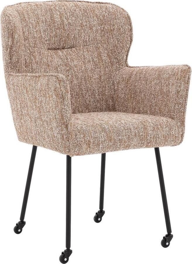 Goossens Eetkamerstoel Caleb Met Armleuning Stof Beige