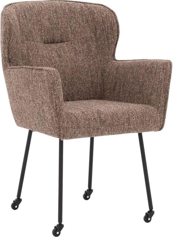 Goossens Eetkamerstoel Caleb Met Armleuning Stof Bruin