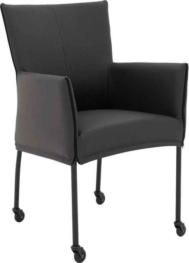 Goossens Eetkamerstoel Funk Met Armleuning Leer Grijs