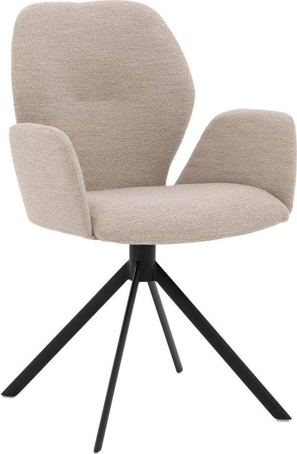Goossens Eetkamerstoel Hera Met Armleuning Stof Beige Spinpoot rechte poot 360gr draaibaar returnfunctie