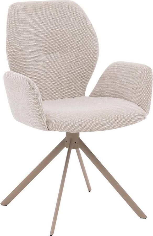 Goossens Eetkamerstoel Hera Met Armleuning Stof Bruin Spinpoot rechte poot 360gr draaibaar returnfunctie