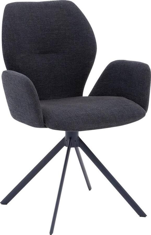 Goossens Eetkamerstoel Hera Met Armleuning Stof Blauw Spinpoot rechte poot 360gr draaibaar returnfunctie