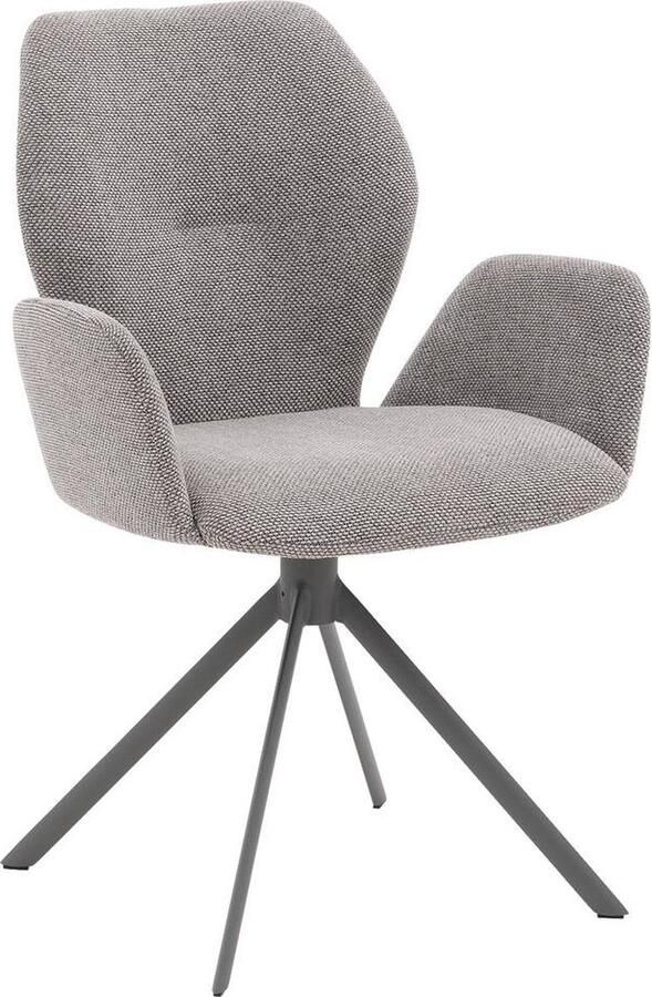 Goossens Eetkamerstoel Hera Met Armleuning Stof Grijs Spinpoot rechte poot 360gr draaibaar returnfunctie
