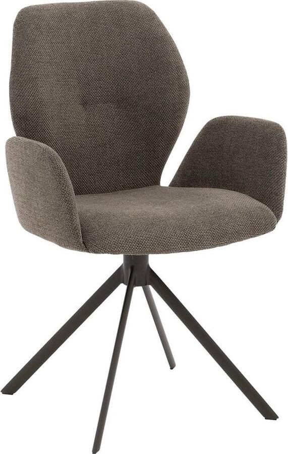 Goossens Eetkamerstoel Hera Met Armleuning Stof Groen Spinpoot rechte poot 360gr draaibaar returnfunctie