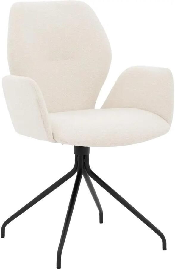 Goossens Eetkamerstoel Hera Met Armleuning Stof Beige Spinpoot rechte poot 360gr draaibaar returnfunctie - Foto 6