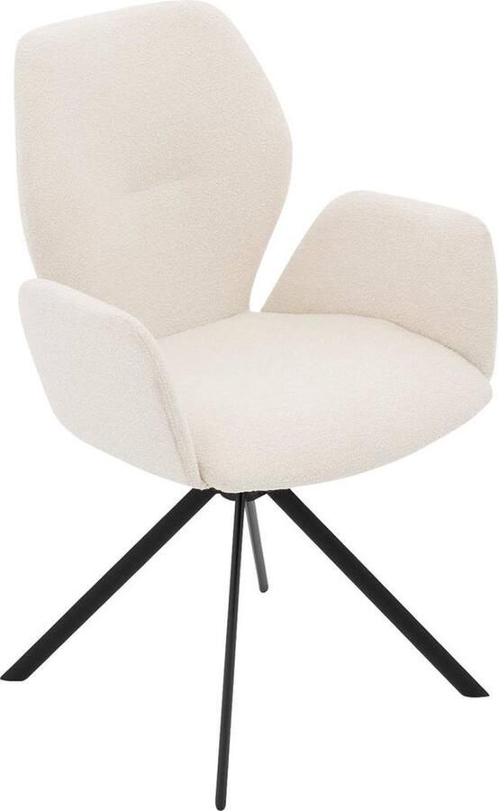 Goossens Eetkamerstoel Hera Met Armleuning Stof Beige Spinpoot rechte poot 360gr draaibaar returnfunctie - Foto 5
