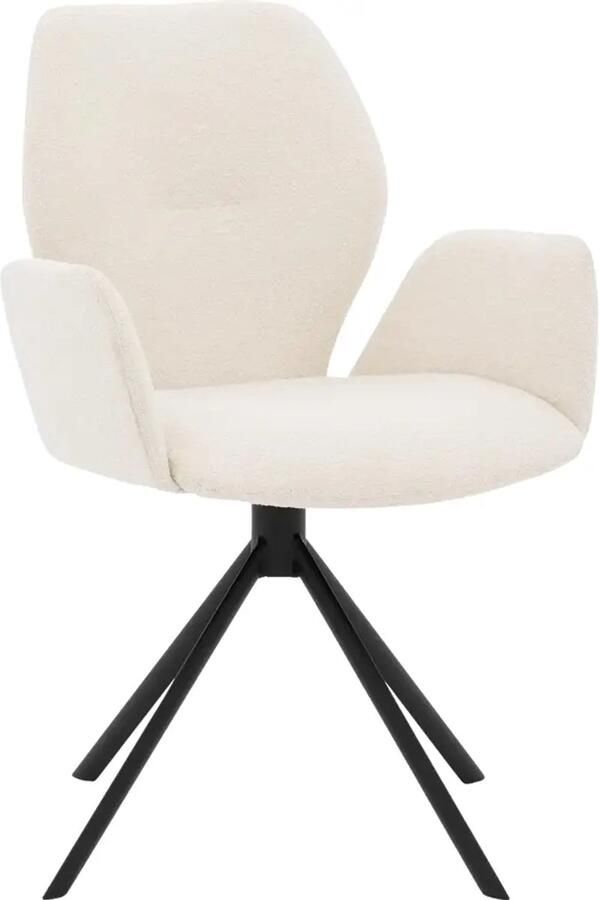 Goossens Eetkamerstoel Hera Met Armleuning Stof Beige Spinpoot rechte poot 360gr draaibaar returnfunctie - Foto 4