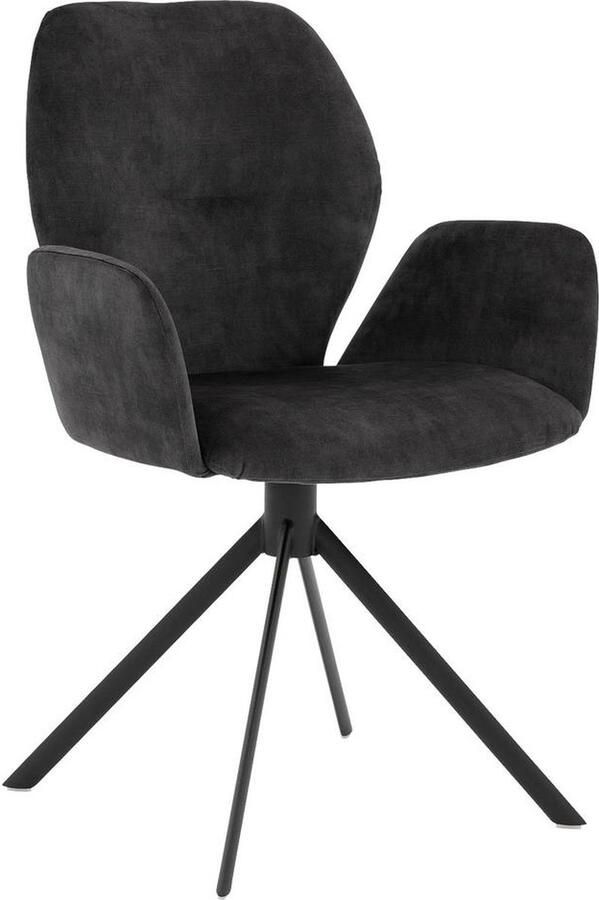 Goossens Eetkamerstoel Hera Met Armleuning Velvet Grijs Spinpoot rechte poot 360gr draaibaar returnfunctie