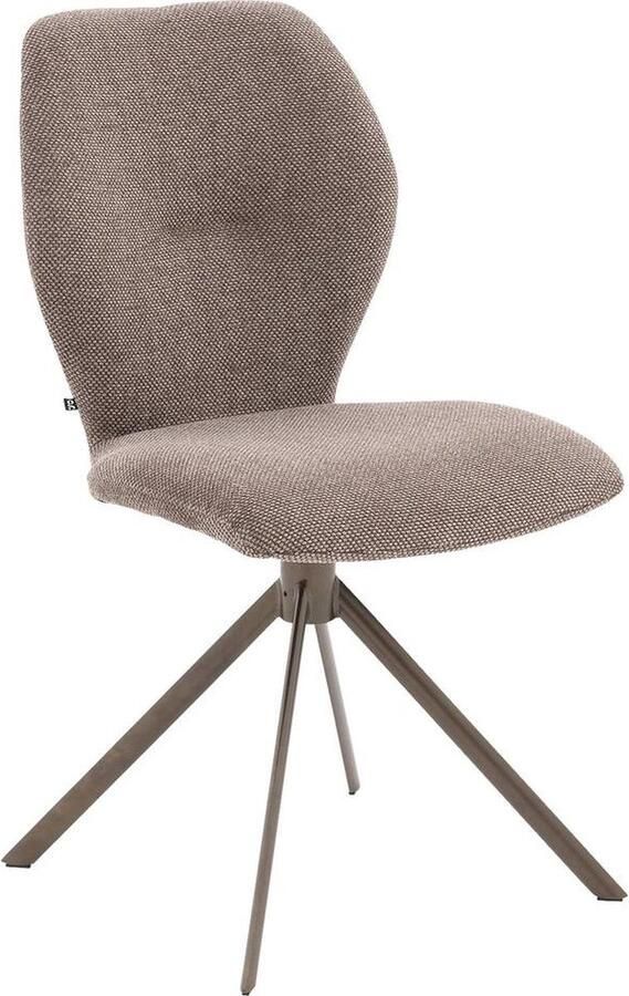 Goossens Eetkamerstoel Hera Zonder Armleuning Stof Bruin Spinpoot rechte poot 360gr draaibaar returnfunctie