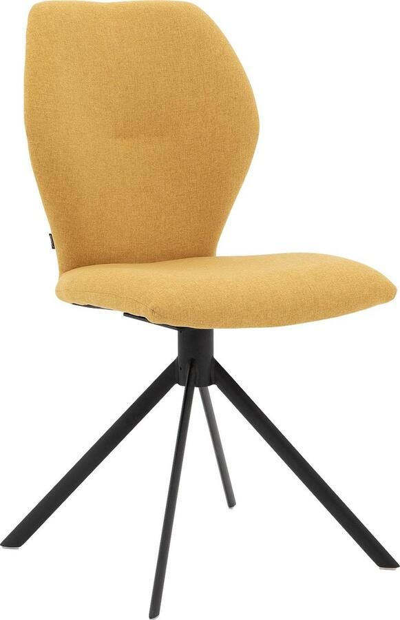 Goossens Eetkamerstoel Hera Zonder Armleuning Stof Geel Spinpoot rechte poot 360gr draaibaar returnfunctie