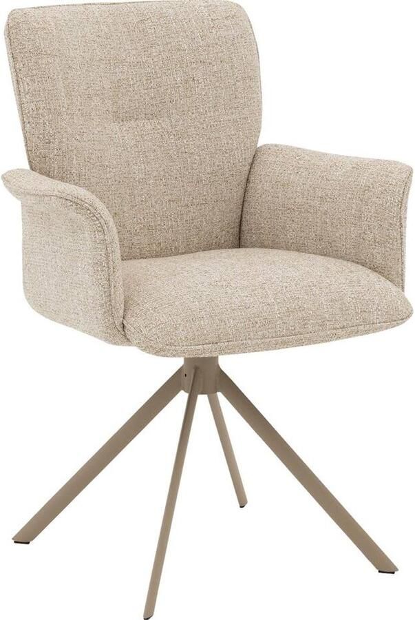 Goossens Eetkamerstoel Hermes Met Armleuning Stof Beige