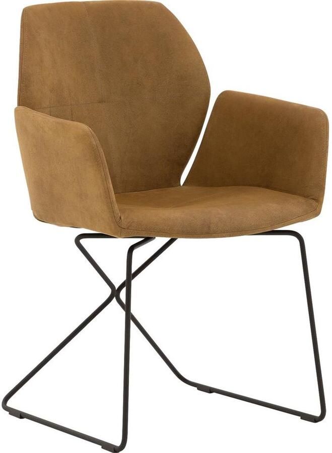 Goossens Eetkamerstoel Manzini Met Armleuning Leer Bruin
