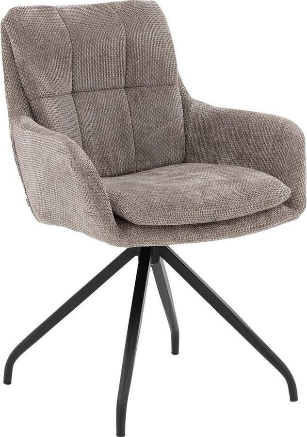 Goossens Eetkamerstoel Mirthe Met Armleuning Stof Bruin