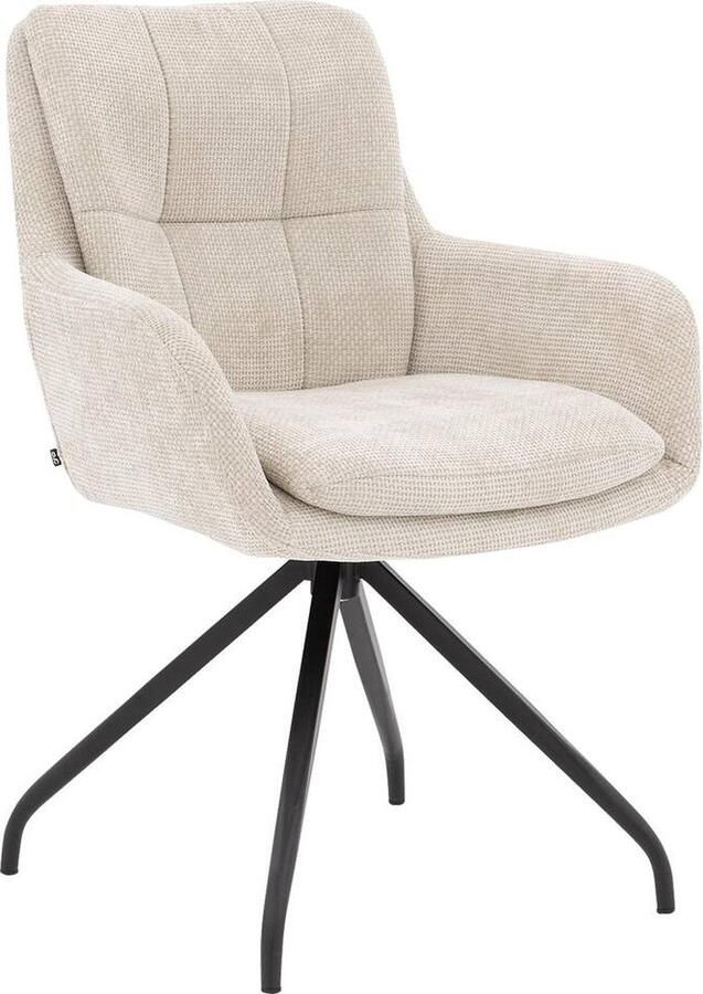 Goossens Eetkamerstoel Mirthe Met Armleuning Stof Beige