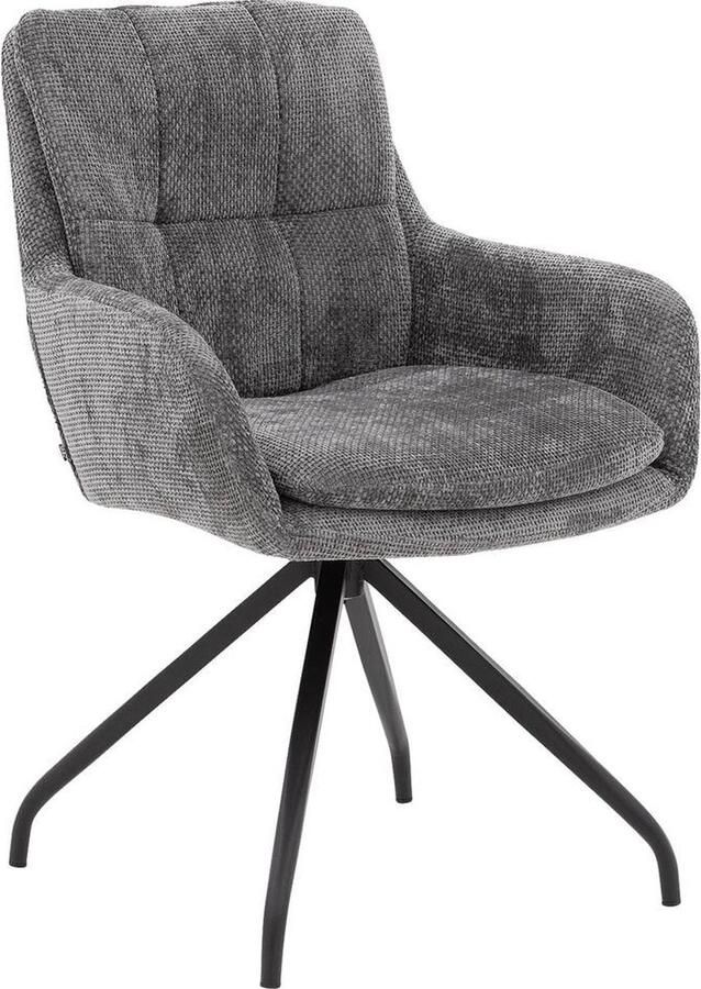 Goossens Eetkamerstoel Mirthe Met Armleuning Stof Grijs