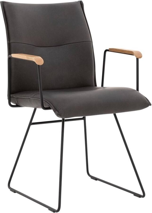 Goossens Eetkamerstoel Nica Met Armleuning Leer Grijs