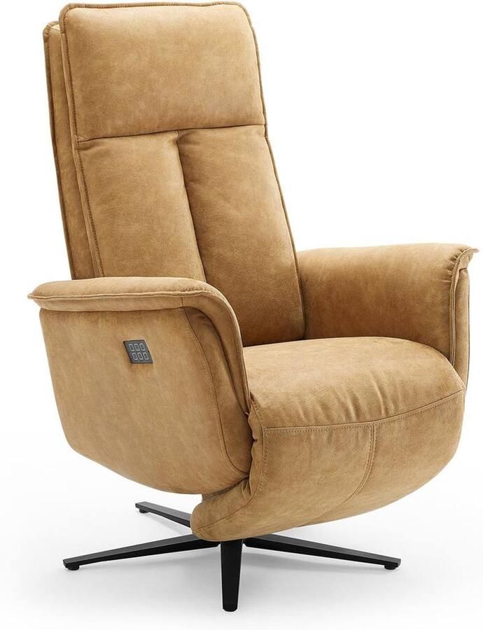 Goossens Fauteuil Odyssey Met Armleuning Leer Bruin