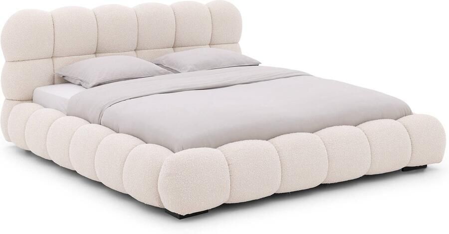 Goossens Gestoffeerd Bedframe Cloud 140 x 200 cm Stof Ahenk 9851 beige