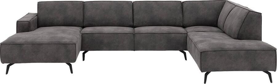 Goossens Basic Hoekbank Hercules donkergrijs microvezel 2 5-zits modern design met ligelement rechts