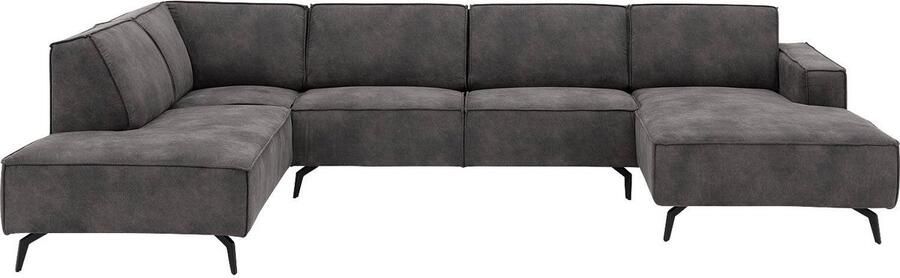 Goossens Hercules Hoekbank Kunstleer Grijs 355 x 82 x 217 cm Rechts