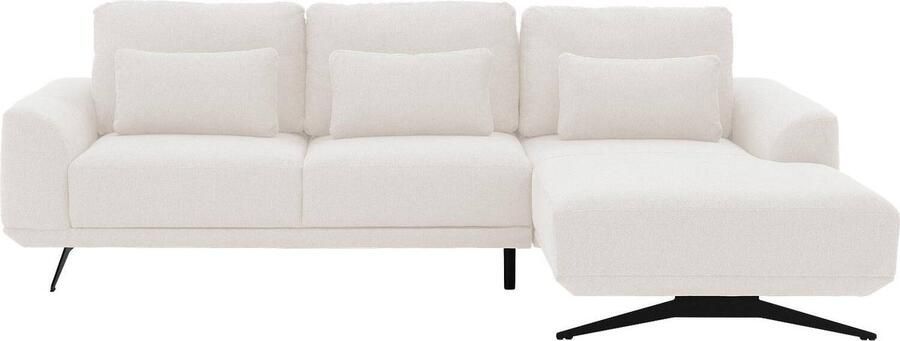 Goossens Excellent Hoekbank Princess Elektrisch Uitschuifbaar wit stof 2 5-zits elegant chic met chaise longue rechts