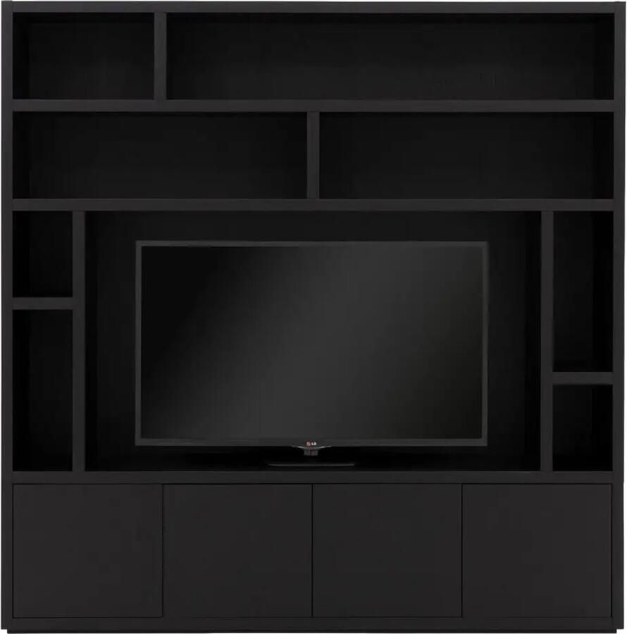 Goossens Tv Meubel Barcelona 4 deuren 8 open vakken 1 tv paneel zwart eiken 208 x 212 x 45 cm stijlvol landelijk