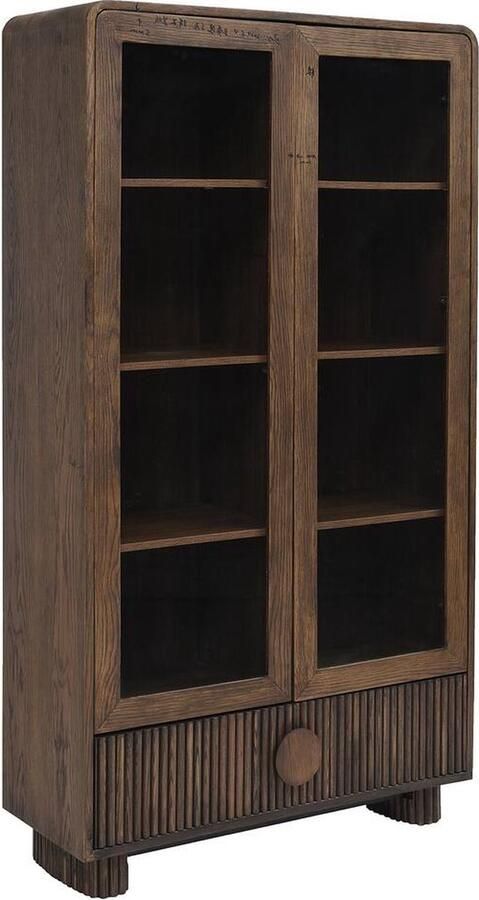 Goossens Basic Goossens Vitrinekast Melani 2 Glasdeuren 1 Lade Hout Bruin