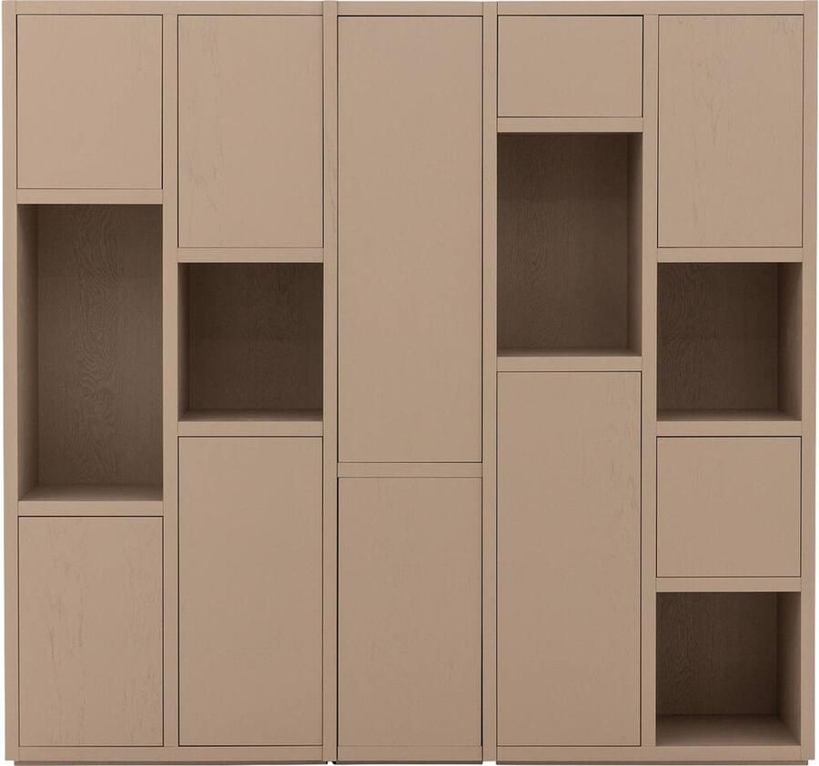 Goossens Wandmeubel Granada 10 Deuren 5 Open Vakken Hout Grijs