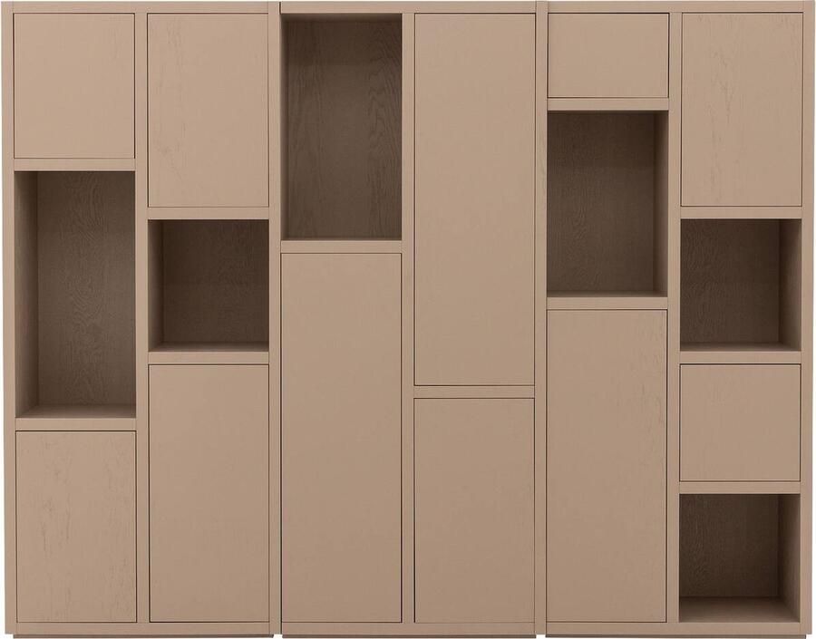 Goossens Wandmeubel Granada 11 Deuren 6 Open Vakken Hout Grijs