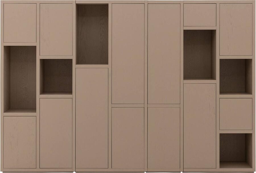 Goossens Wandmeubel Granada 13 Deuren 6 Open Vakken Hout Grijs