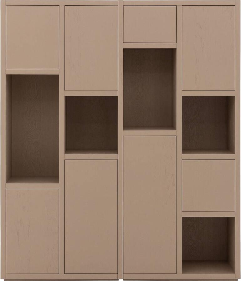 Goossens Wandmeubel Granada 8 Deuren 5 Open Vakken Hout Grijs