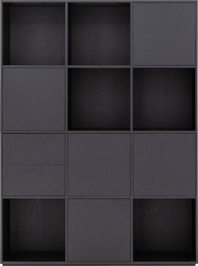 Goossens Wandmeubel Sevilla 5 Deuren 2 Laden 6 Open Vakken Hout Zwart