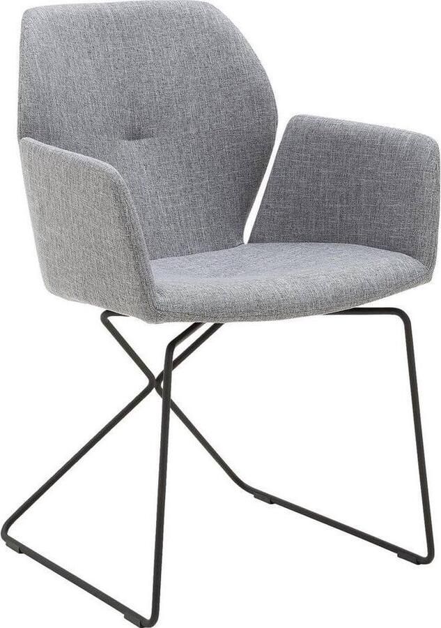 Goossens Excellent Eetkamerstoel Manzini grijs stof met armleuning modern design