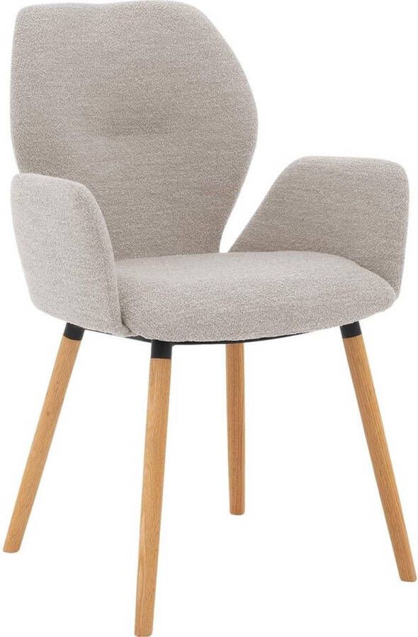 Goossens Eetkamerstoel Hera wit stof met armleuning modern design