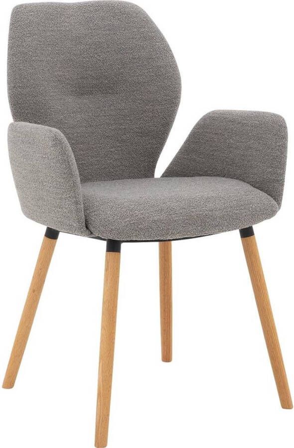 Goossens Eetkamerstoel Hera lichtgrijs stof met armleuning modern design