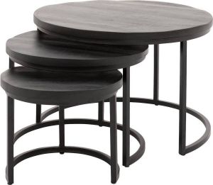 Goossens Salontafel Jelle XL rond hout mango zwart urban industrieel 73 x 44 x 73 cm