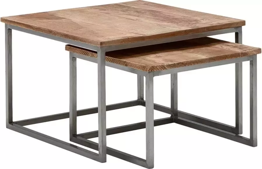 Goossens Salontafel Kay vierkant hout mango bruin urban industrieel 65 x 42 x 65 cm - Foto 1